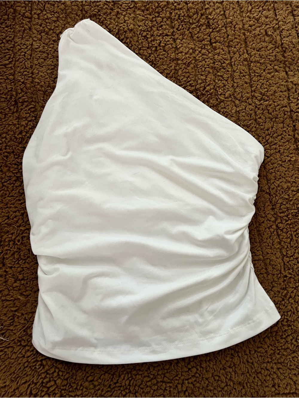 One-Shoulder White Ruched Tank Top